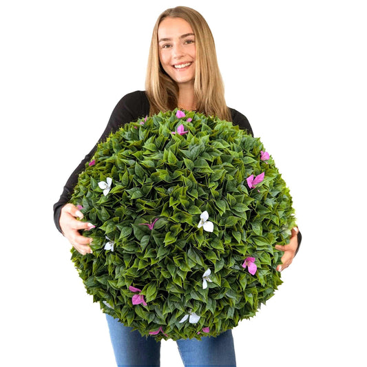365 Curb Appeal Topiary ball 1 topiary ball (2 halves) 23" XL Purple and White flower topiary ball