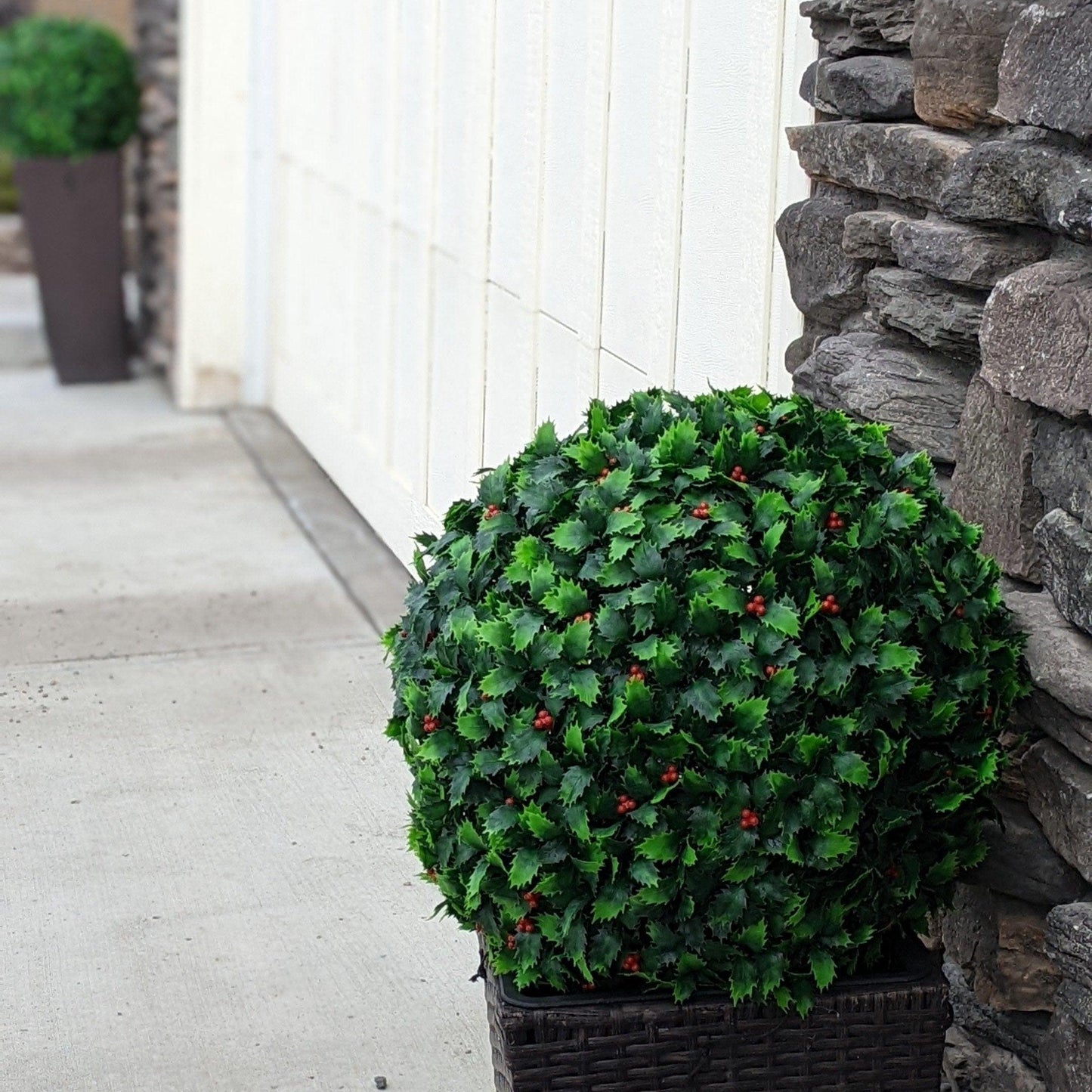 365 Curb Appeal Topiary ball 16" size large- Set of 2 Large Holly Topiary Balls