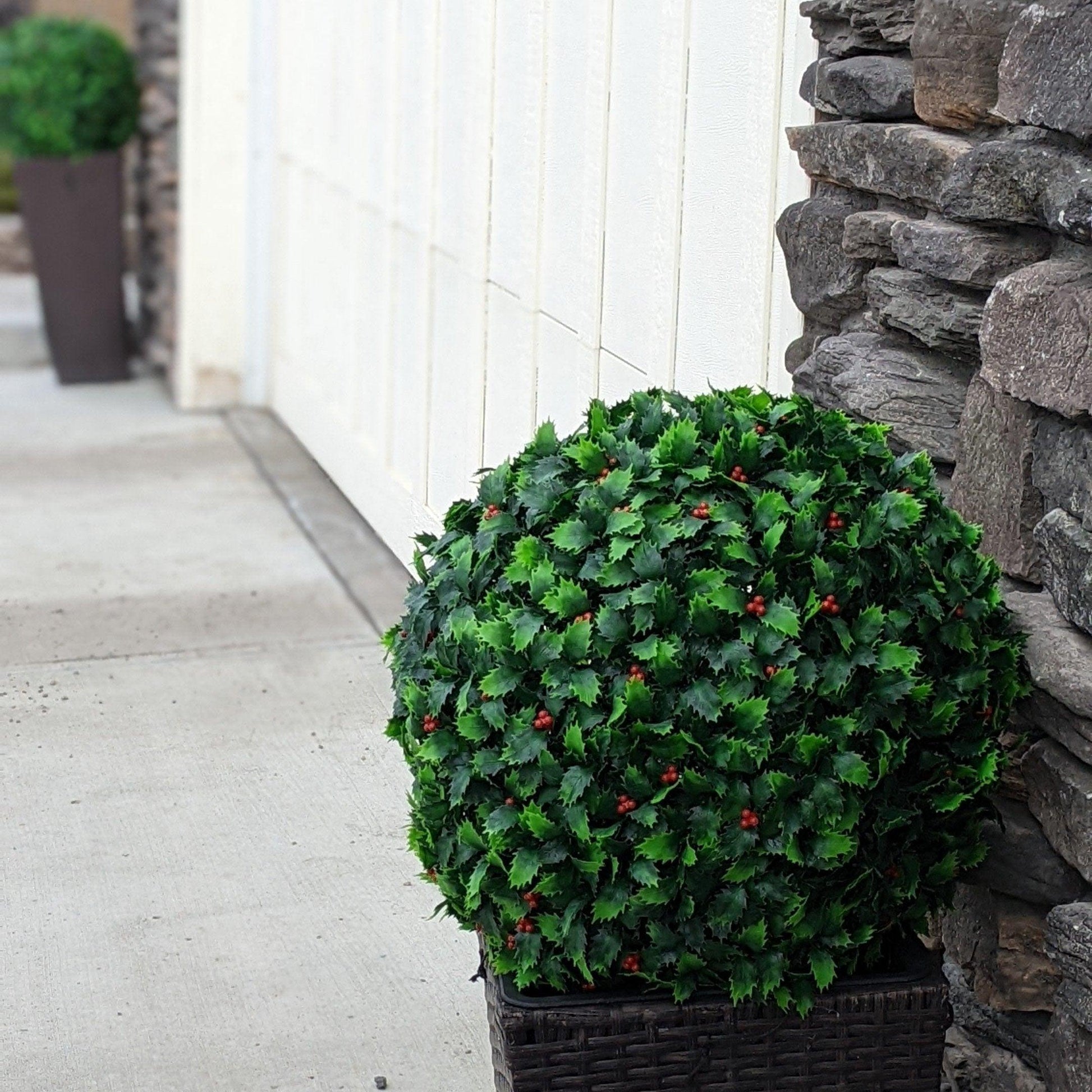 365 Curb Appeal Topiary ball 16" size large- Set of 2 Large Holly Topiary Balls