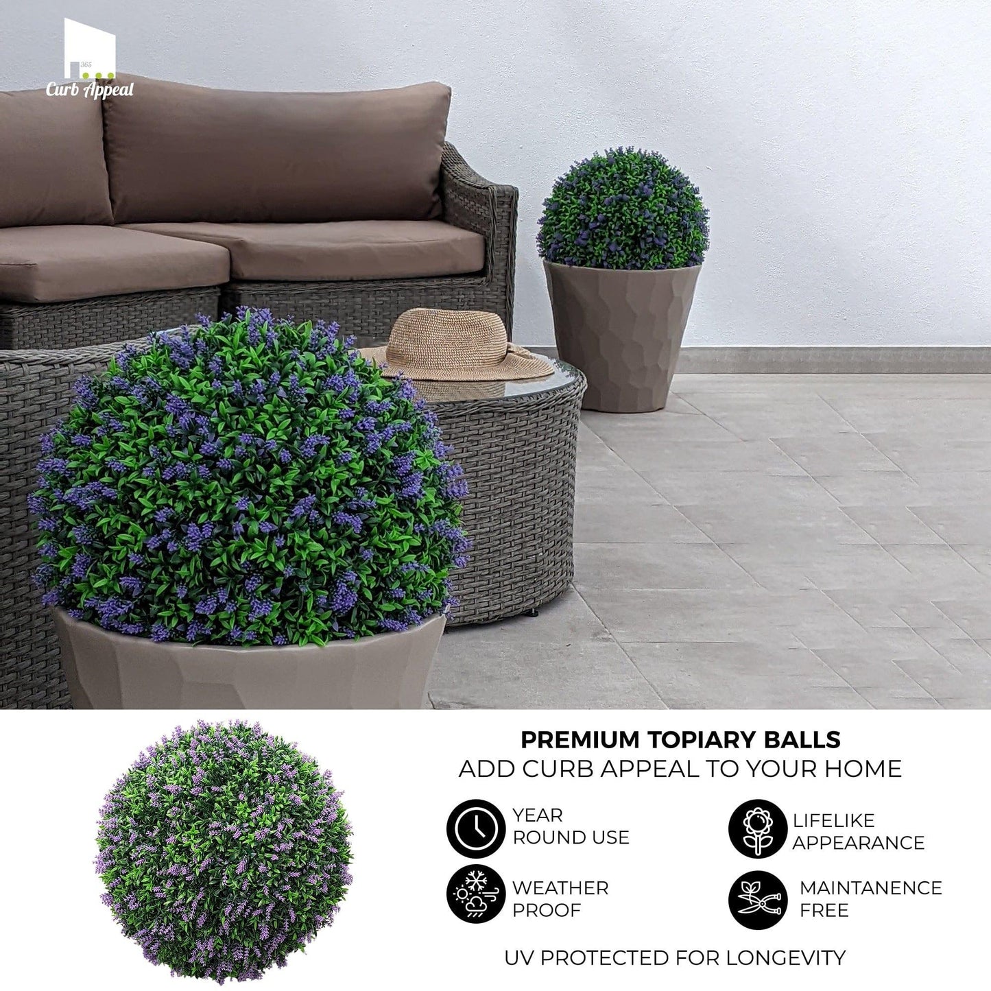 365 Curb Appeal Topiary ball 16" Size Large - Set of 2 Large Lavender Topiary Balls