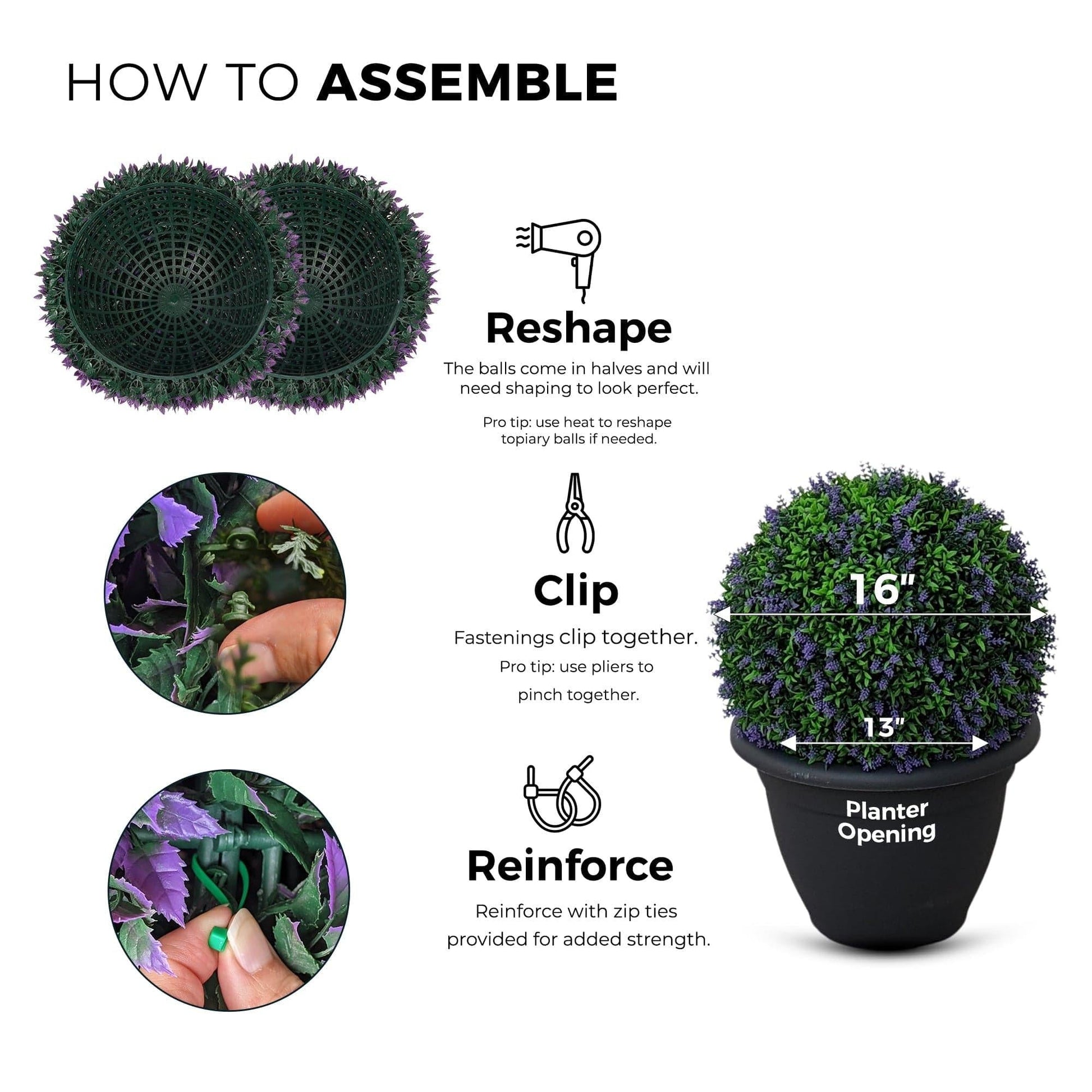365 Curb Appeal Topiary ball 16" Size Large - Set of 2 Large Lavender Topiary Balls