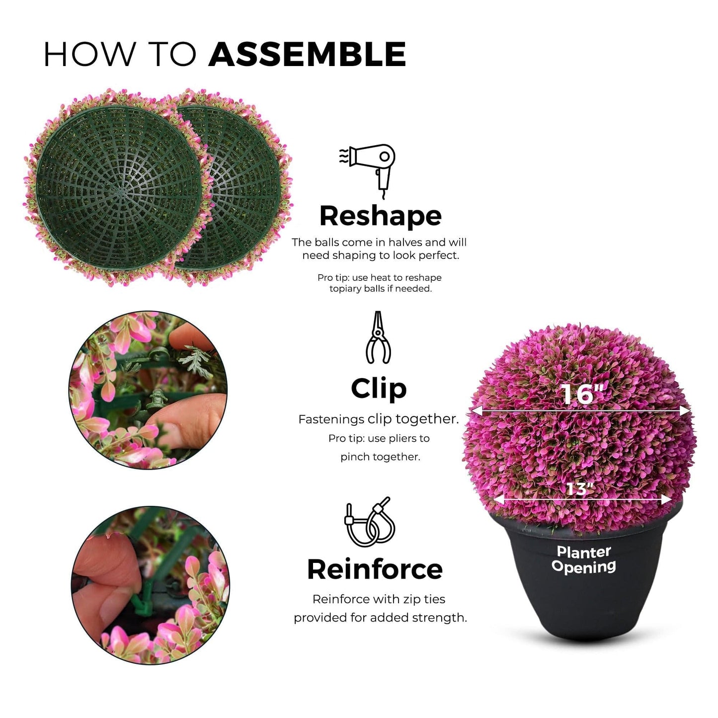 365 Curb Appeal Topiary ball 16" size large - Set of 2 Large Pink Topiary Balls