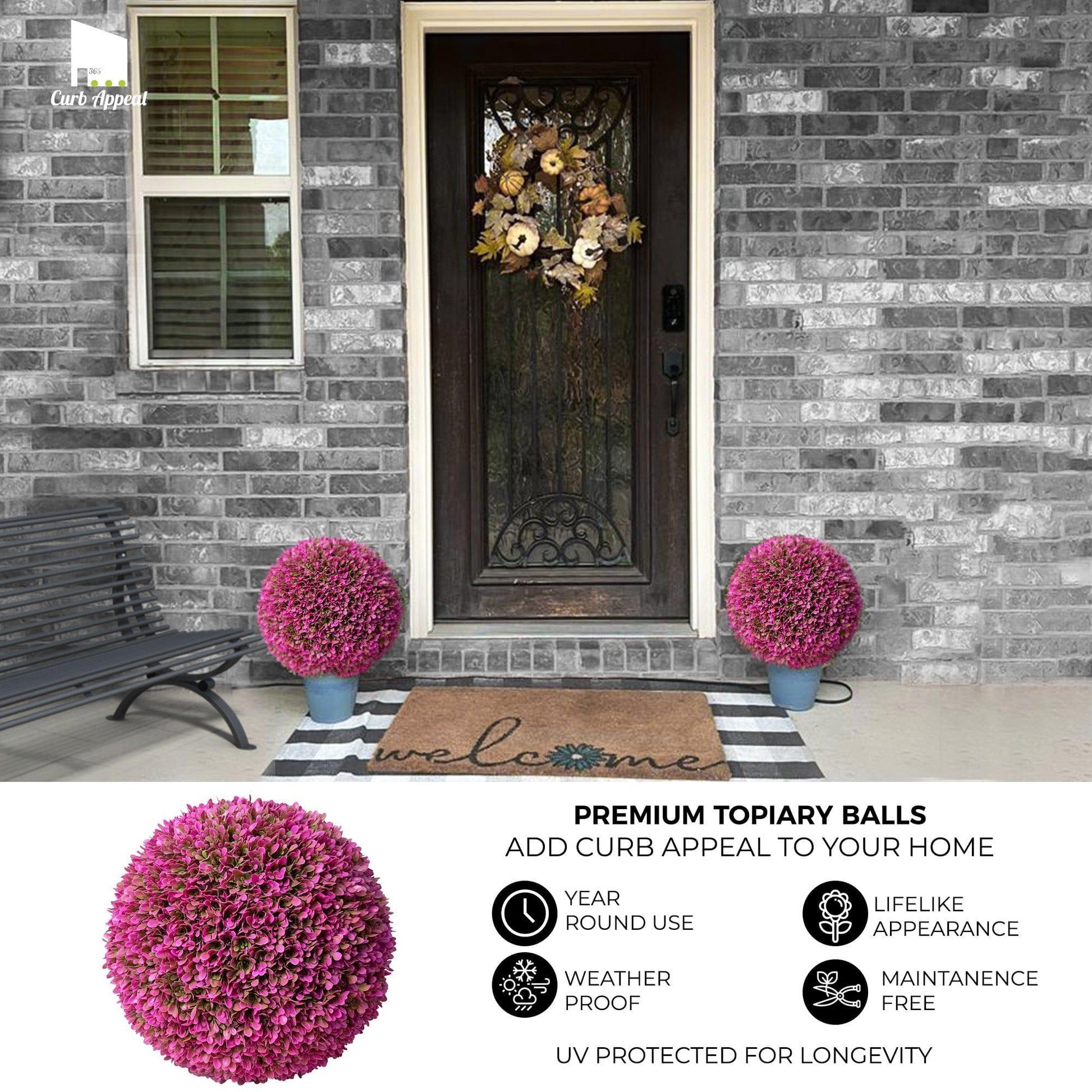 365 Curb Appeal Topiary ball 16" size large - Set of 2 Large Pink Topiary Balls