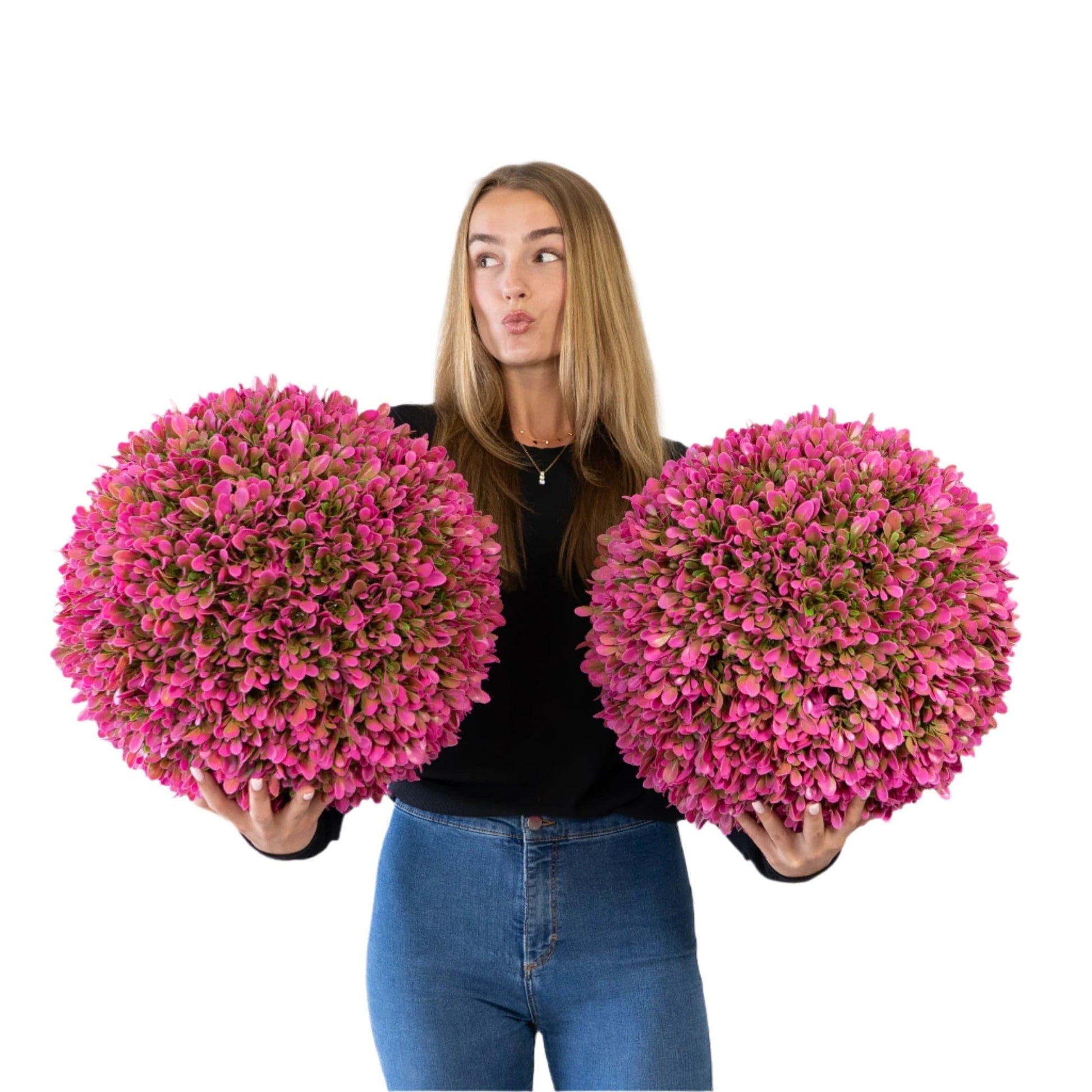365 Curb Appeal Topiary ball 2 PACK (4 halves) 16” Pair of Large - Hot Pink Topiary Balls