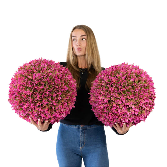 365 Curb Appeal Topiary ball 2 PACK (4 halves) 16” Pair of Large - Hot Pink Topiary Balls