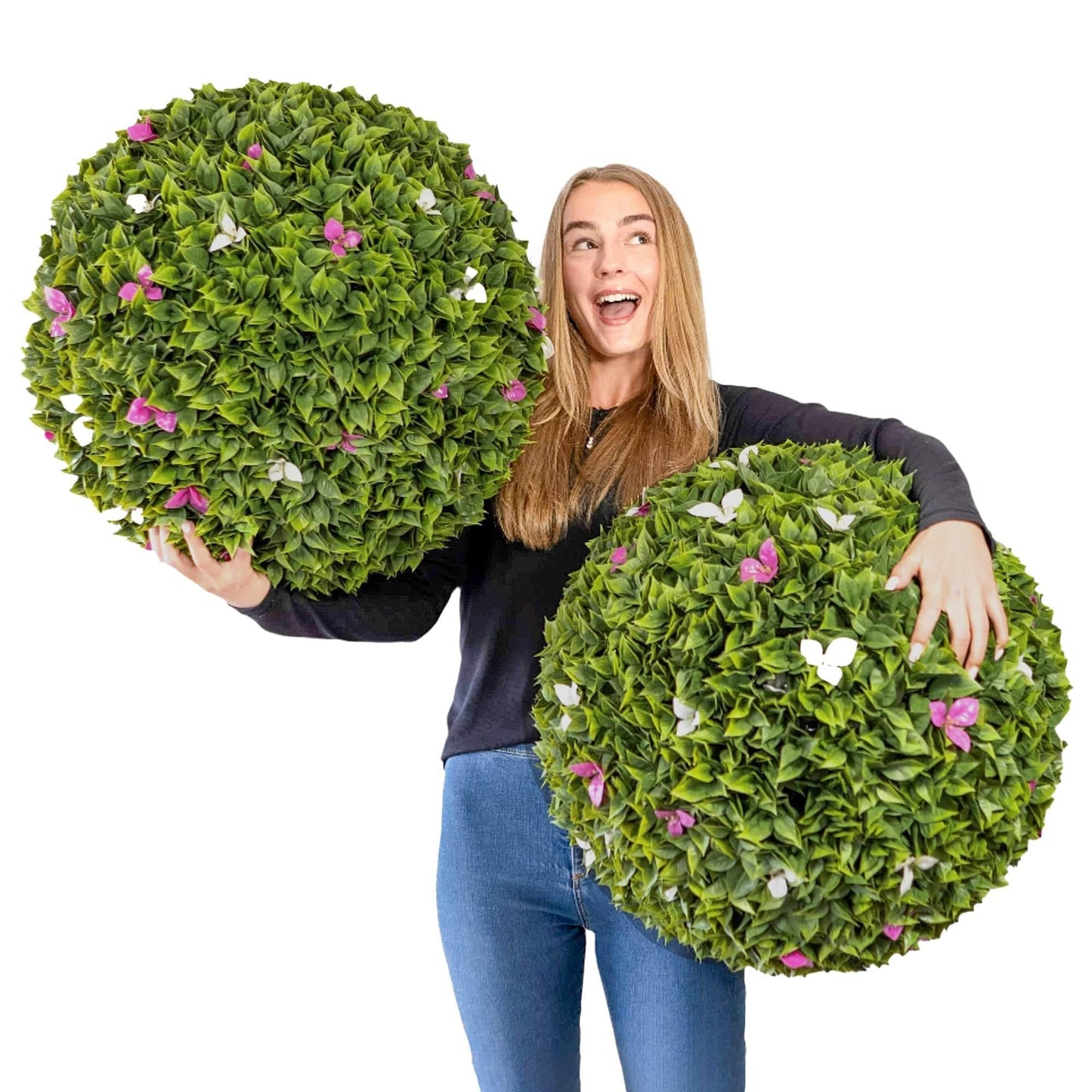 365 Curb Appeal Topiary ball 2 topiary balls (4 halves) 23" XL Purple and White flower topiary ball